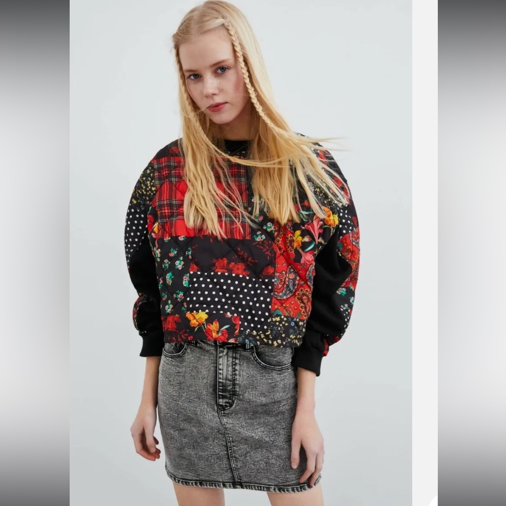 Zara Patchwork Crop Sweatshirt.